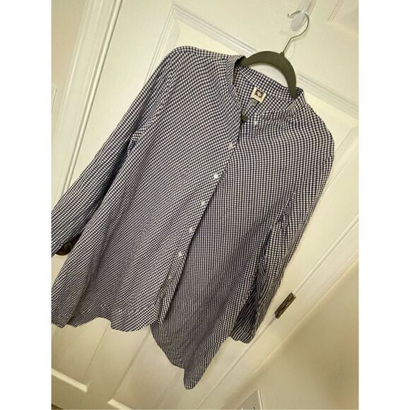 Anne Klein checkered size 14 top blue white long sleeve - Picture 1 of 6
